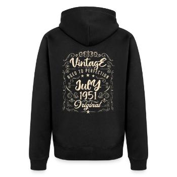 Jahrgang Geboren im Juli 1951 Jubiläum Juli - Unisex Premium Bio Zip Hoodie - Schwarz - Hinten - Nico (187cm)