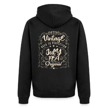 Jahrgang Geboren im Juli 1954 Jubiläum Juli - Unisex Premium Bio Zip Hoodie - Schwarz - Hinten - Nico (187cm)