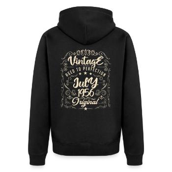 Jahrgang Geboren im Juli 1956 Jubiläum Juli - Unisex Premium Bio Zip Hoodie - Schwarz - Hinten - Nico (187cm)