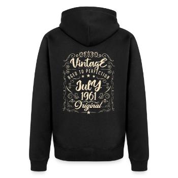 Vintage Born in July 1961 Anniversary July - Unisex Premium Organic Zip Hoodie - black - Back - Nico (187cm)