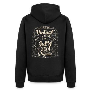 Jahrgang Geboren im Juli 2001 Jubiläum Juli - Unisex Premium Bio Zip Hoodie - Schwarz - Hinten - Nico (187cm)