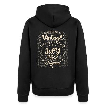 Jahrgang Geboren im Juli 1982 Jubiläum Juli - Unisex Premium Bio Zip Hoodie - Schwarz - Hinten - Nico (187cm)