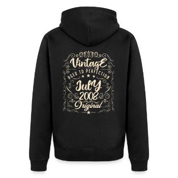 Jahrgang Geboren im Juli 2008 Jubiläum Juli - Unisex Premium Bio Zip Hoodie - Schwarz - Hinten - Nico (187cm)