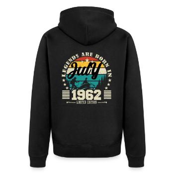 Juli 1962. Geburtstagsgeschenk Juli 1962. - Unisex Premium Bio Zip Hoodie - Schwarz - Hinten - Nico (187cm)