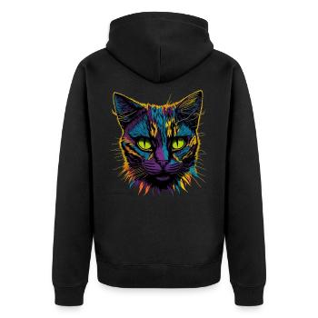 Pop Art Cat - Unisex Premium Bio Zip Hoodie - Schwarz - Hinten - Nico (187cm)
