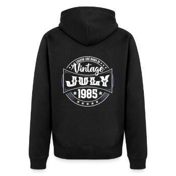 Juli 1985. Geburtstagsgeschenk Juli 1985. - Unisex Premium Bio Zip Hoodie - Schwarz - Hinten - Nico (187cm)