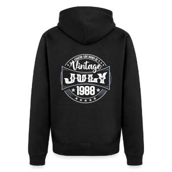 Juli 1988. Geburtstagsgeschenk Juli 1988. - Unisex Premium Bio Zip Hoodie - Schwarz - Hinten - Nico (187cm)