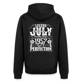 Juli 1957. Geburtstagsgeschenk Juli 1957. - Unisex Premium Bio Zip Hoodie - Schwarz - Hinten - Nico (187cm)