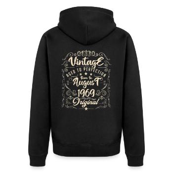 Jahrgang, geboren im August 1969. Geburtstag August 1969 - Unisex Premium Bio Zip Hoodie - Schwarz - Hinten - Nico (187cm)