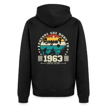 August 1963. Birthday gift August 1963. August - Unisex Premium Organic Zip Hoodie - black - Back - Nico (187cm)