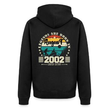 August 2002. Geburtstagsgeschenk August 2002. August - Unisex Premium Bio Zip Hoodie - Schwarz - Hinten - Nico (187cm)