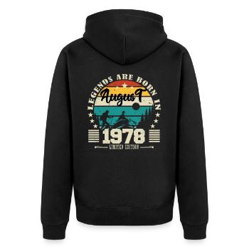 August 1978. Geburtstagsgeschenk August 1978. August - Unisex Premium Bio Zip Hoodie - Schwarz - Hinten - Nico (187cm)