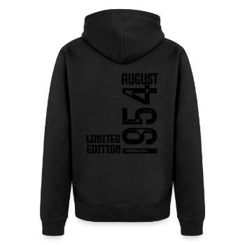 Geschenk August 1954. Geburtstag: August 1954. August - Unisex Premium Bio Zip Hoodie - Schwarz - Hinten - Nico (187cm)