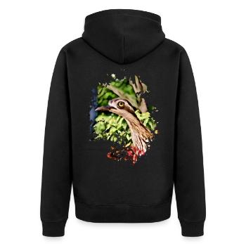 Komischer Vogel - Unisex Premium Bio Zip Hoodie - Schwarz - Hinten - Nico (187cm)