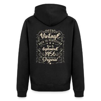 Born in September 1956. Birthday September 1956. - Unisex Premium Organic Zip Hoodie - black - Back - Nico (187cm)