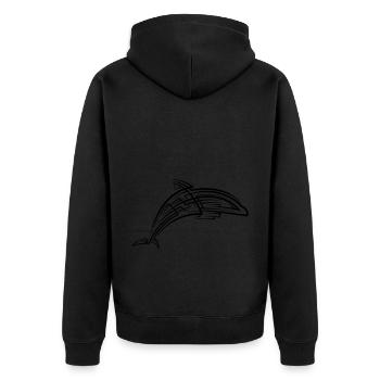 Delfin Tribal Tattoo - Unisex Premium Bio Zip Hoodie - Schwarz - Hinten - Nico (187cm)