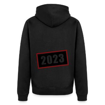 2023 Symbol - Unisex Premium Bio Zip Hoodie - Schwarz - Hinten - Nico (187cm)
