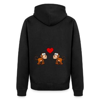 Affe Comic Paar Liebe - Unisex Premium Bio Zip Hoodie - Schwarz - Hinten - Nico (187cm)