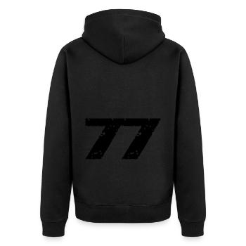 77 Zahl Trikot - Unisex Premium Bio Zip Hoodie - Schwarz - Hinten - Nico (187cm)