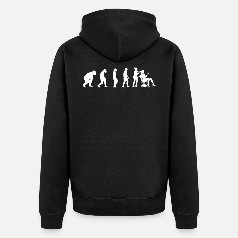 Frisöse Scheren Friseur Evolution Frau Mädchen - Unisex Premium Bio Zip Hoodie - Schwarz