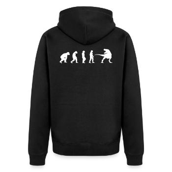 Dino T-Rex Tyrannosaurus Dinosaurus Dinosaurier - Unisex Premium Bio Zip Hoodie - Schwarz - Hinten - Nico (187cm)