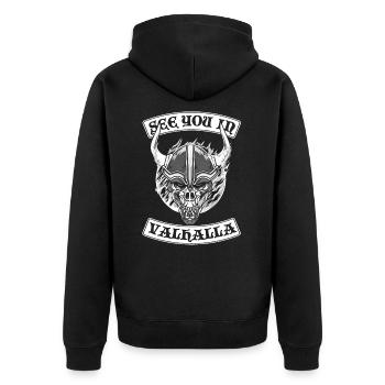 SEE YOU IN VALHALLA Wikinger nordisch - Unisex Premium Bio Zip Hoodie - Schwarz - Hinten - Nico (187cm)
