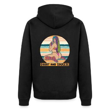 EROTIC SEXY GIRL SQUAT AND SQUEEZE - Unisex Premium Bio Zip Hoodie - Schwarz - Hinten - Nico (187cm)