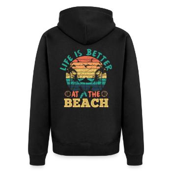 Life is better at the beach - Unisex Premium Bio Zip Hoodie - Schwarz - Hinten - Nico (187cm)