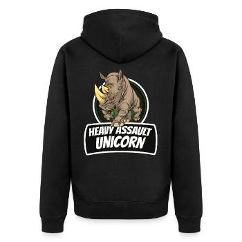 Armored Battle Unicorn - Unisex Premium Organic Zip Hoodie - black - Back - Nico (187cm)