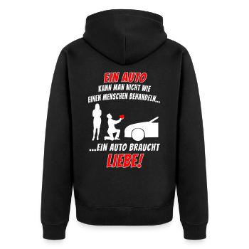 Ein Auto braucht Liebe Tuning Schrauber Werkstatt - Unisex Premium Bio Zip Hoodie - Schwarz - Hinten - Nico (187cm)
