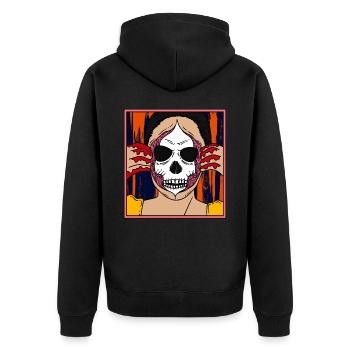SKULL WOMAN Halloween Apokalypse Horror Monster - Unisex Premium Bio Zip Hoodie - Schwarz - Hinten - Nico (187cm)