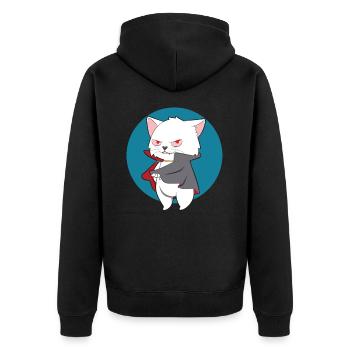 VAMPIRE CAT Halloween Vampir Horror Monster - Unisex Premium Bio Zip Hoodie - Schwarz - Hinten - Nico (187cm)