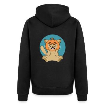 PUMPKIN CAT Halloween Apokalypse Horror Süß - Unisex Premium Bio Zip Hoodie - Schwarz - Hinten - Nico (187cm)