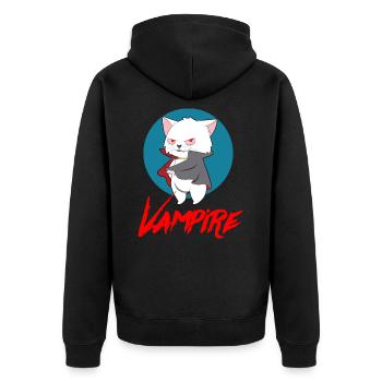 VAMPIRE CAT Halloween Vampir Horror Monster - Unisex Premium Bio Zip Hoodie - Schwarz - Hinten - Nico (187cm)