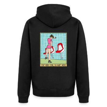 PEE FETISH GIRL GENDER TOILET SEXY - Unisex Premium Bio Zip Hoodie - Schwarz - Hinten - Nico (187cm)