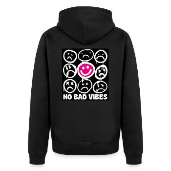 Smiling Graffiti No Bad Vibes - Unisex Premium Organic Zip Hoodie - black - Back - Nico (187cm)