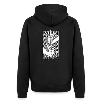 Japanese Hands With Rock N Roll Mudra On Chess - Unisex Premium Organic Zip Hoodie - black - Back - Nico (187cm)