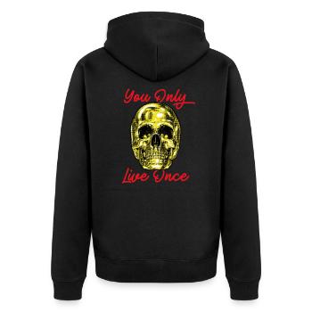 Skull You Only Live Once YOLO Gold - Unisex Premium Organic Zip Hoodie - black - Back - Nico (187cm)