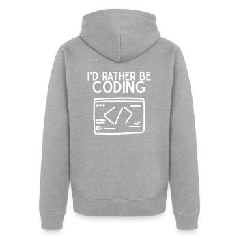 id eher kodieren - Unisex Premium Bio Zip Hoodie - Grau meliert - Hinten - Nico (187cm)
