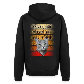 Katzen sind herzen auf vier Pfoten - Unisex Premium Bio Zip Hoodie - Schwarz - Hinten - Nico (187cm)