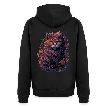 Flower Cat - Unisex Premium Bio Zip Hoodie - Schwarz - Hinten - Nico (187cm)