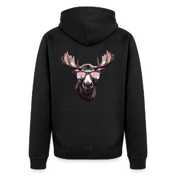 Elch mit Sonnenbrille - Unisex Premium Bio Zip Hoodie - Schwarz - Hinten - Nico (187cm)
