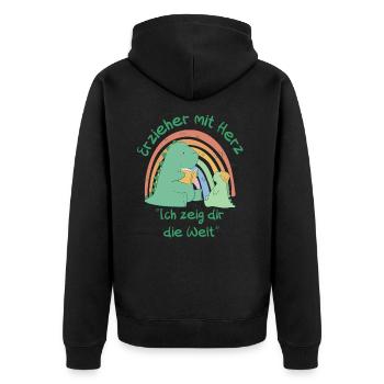 Erzieher mit Herz - Ich zeig dir die Welt - Unisex Premium Bio Zip Hoodie - Schwarz - Hinten - Nico (187cm)