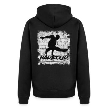 Parkour - Unisex Premium Bio Zip Hoodie - Schwarz - Hinten - Nico (187cm)