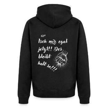 Bleibt so (weiße Schrift) - Unisex Premium Bio Zip Hoodie - Schwarz - Hinten - Nico (187cm)