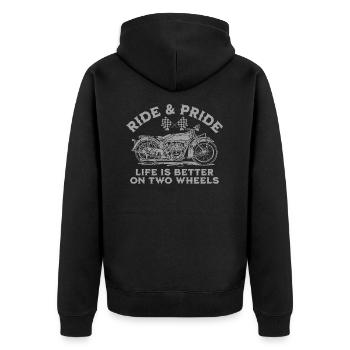 RIDE AND PRIDE, LIFE IS BETTER ON TWO WHEELS - Unisex Premium Organic Zip Hoodie - black - Back - Nico (187cm)