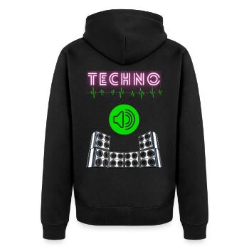 Ihr wisst wie es ist . TECHNO lebt man - Unisex Premium Bio Zip Hoodie - Schwarz - Hinten - Nico (187cm)