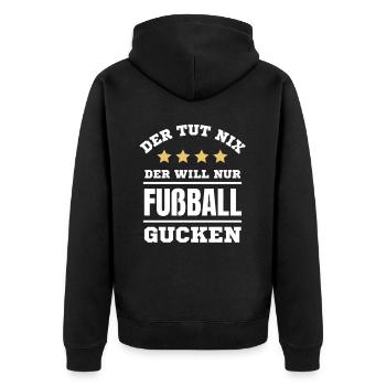 Fußball Fussball lustiger Spruch Deutschland - Unisex Premium Bio Zip Hoodie - Schwarz - Hinten - Nico (187cm)