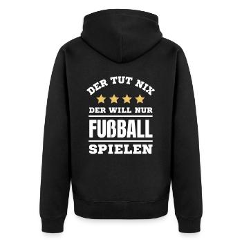 Fußball Fussball lustiger Spruch Deutschland - Unisex Premium Bio Zip Hoodie - Schwarz - Hinten - Nico (187cm)