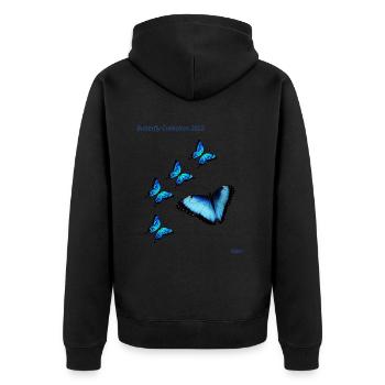 Butterfly Collection 2022 - Unisex Premium Bio Zip Hoodie - Schwarz - Hinten - Nico (187cm)